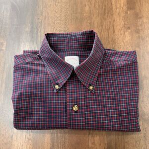 BROOKS BROTHERS Dress Shirt (Red White Navy Plaid) - Men’s S